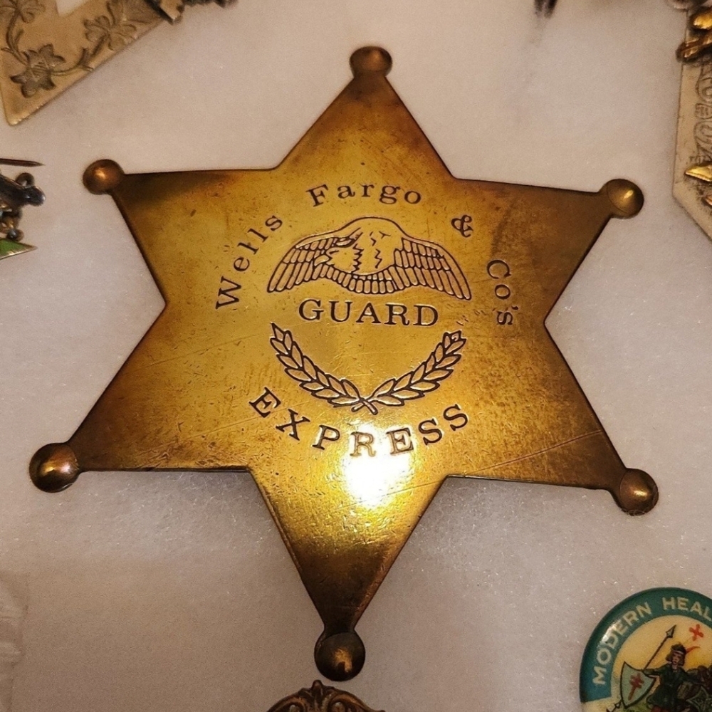 ANTIQUE WELLS FARGO & CO's EXPRESS  GUARD BADGE BRASS STAR. Estate